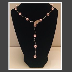 Purple Shell Pearl, Simulated Diamond Station      Y -shape Necklace